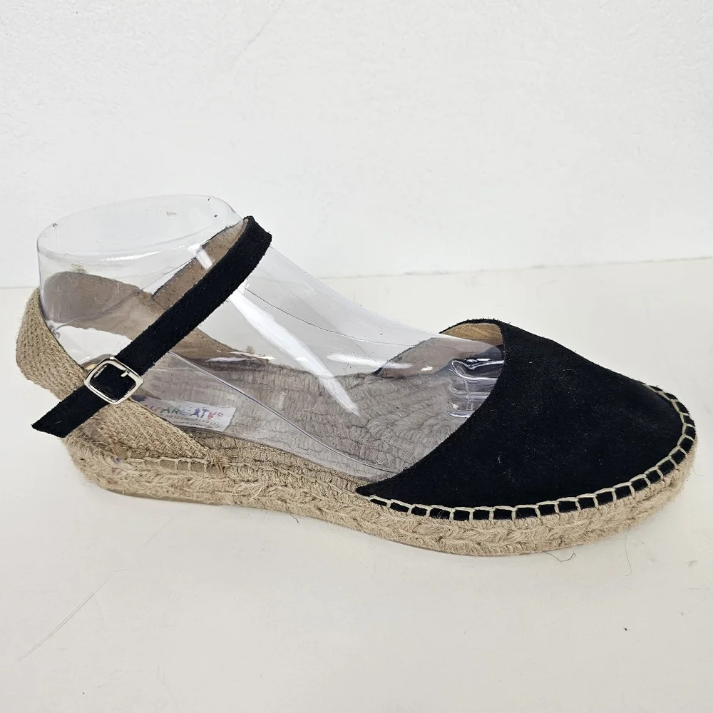 Alpargatus Black Suede Espadrille Ankle Strap Made In Spain Sz 41 (US 10 -10.5)
